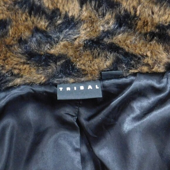 Size M  Faux Fur  Black Brown Chevon Hip Length Coat Size S Tribal Women's - Picture 3 of 8